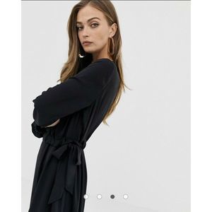 Asos Design Ruched Waist Midi Dress Black Size 4